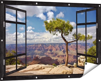 Gards Tuinposter Doorkijk Grand Canyon met Boom - 120x80 cm - Tuindoek - Tuindecoratie - Wanddecoratie buiten - Tuinschilderij