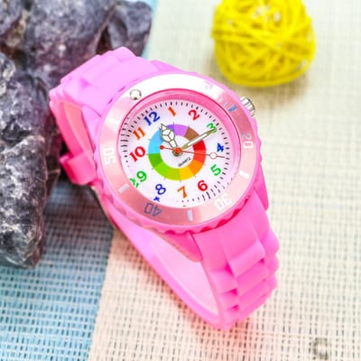 Kinderhorloge – Horloge Meisjes – Regenboog – Siliconen Bandje – Roze