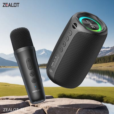 Zealot-MP2 Karaoke Machine Draagbare Bluetooth Speaker met 1-2 Draadloze Microfoons, 10 uur Speeltijd, IPX5 Waterdicht voor Buitengebruik