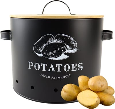 OTIX Aardappelbak - Zwart - Aardappel - Voorraadpot - Bewaarpot - met Deksel - Bamboe - Vooraadpotten - Metaal - ARIES