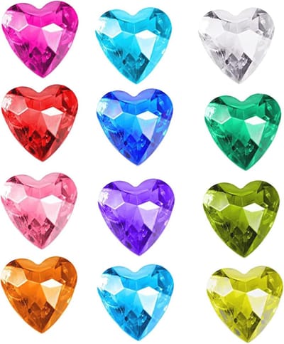 Decoratieve stenen hart 40mm - glitter acryl - kleurrijke hartdiamanten - ideaal voor bruiloften - SnelShoppen
