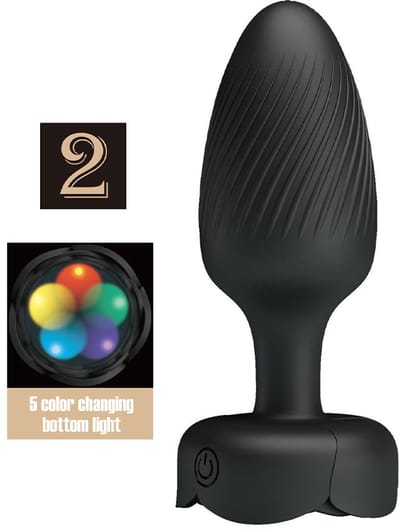 Pretty Love - Varian - Kleurveranderende lichtgevende vibrerende buttplug - Zwart