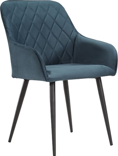 Soof&Tess - Set van 6 - Bergamo Eetkamerstoel - Blauw - Fluweel - Velvet - Industrieel - Met armleuning - Easy Clean Stoffen - Hoge Kwaliteit
