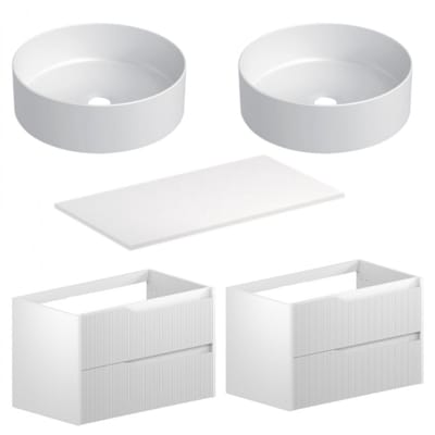 AquaVik Badmeubelset Solheim 120x45x85cm Snö Wit 2x2-Lades Met 2 opbouw waskommen Mat Wit