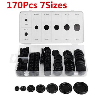 170 stuks 7 maten zwarte universele auto rubberen doorvoertule firewall gat plug draad pakking black