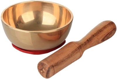 Dailygoods- Klankschaalset handgemaakt - Klankschaal messing - Houten lepel - Rood kussen - Ideaal voor meditatie - Diameter 7 cm, hoogte 3 cm - Meditatiekussen