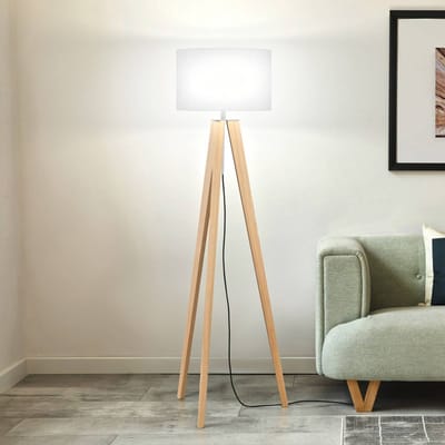 FISCHER & HONSEL Vloerlamp SHINE-WOOD, wit/nikkel/eiken, hoogte 164 cm 3 x E27