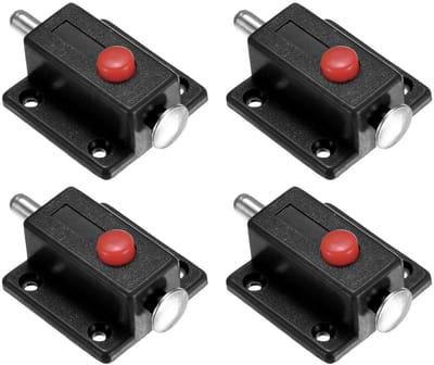 longziming -Veiligheidsgrendel met Drukknop - Schuifslot voor Kast en Deur - Automatische Veergrendel - RVS/ABS Vergrendeling - Zwart - 4 Stuks
