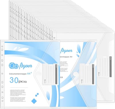 Documentenmappen A4 - Mapjes Organiseren - Papieren Archiveren - Klittenbandsluiting - 30 Stuks - Transparant
