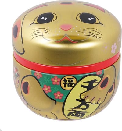 Tokyo Design Studio - Lucky Cats - Goud Roestvrij Stalen Theeblik - 100g - 8,6 x 8,4 cm
