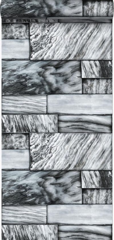 Origin Wallcoverings behang marmeren stenen zwart en wit - 337253 - 53 cm x 10,05 m
