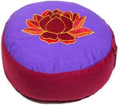 Meditatiekussen violet/rood lotus geborduurd - L