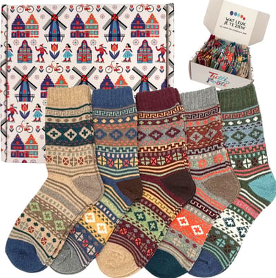 Tutti Footi - Warme Winter sokken Set - Vintage Huissokken Dames/heren - 5 paar Scandinavische sokken maat 37-41 met Wol en katoen