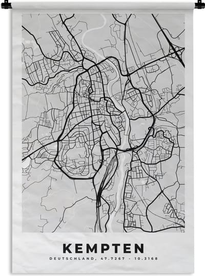 Wandkleed - Wanddoek - Plattegrond - Kempten - Kaart - Stadskaart - Duitsland - 120x180 cm - Wandtapijt