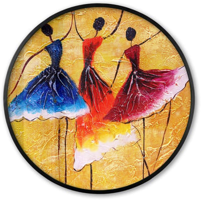 Poster in lijst Rond - Fotolijst 60x60 cm - Posters - Schilderij - Vrouwen - Jurk - Olieverf - Ronde posterlijst zwart - Decoratie - Wanddecoratie woonkamer - Muurdecoratie slaapkamer