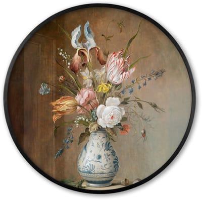 Poster in lijst Rond - Fotolijst 60x60 cm - Posters - Oude meesters - Bloemen - Balthasar van der Ast - Ronde posterlijst zwart - Decoratie - Wanddecoratie woonkamer - Muurdecoratie slaapkamer