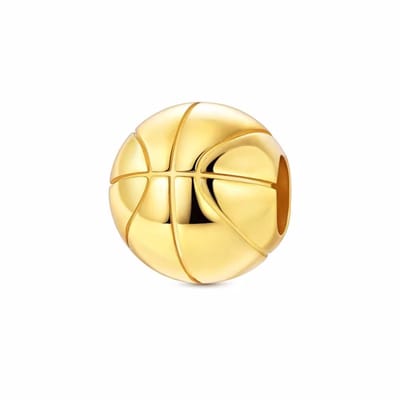 Fler® | Bedel | Past op populaire bedelarmbanden (standaard - 3mm) | Gouden Basketbal Bedel | Hangbedel Charm | 925 sterling zilver | Valentijnsdag Cadeau | Sinterklaas kado | Kerstcadeau | Verjaardagsgeschenk | Vriendschap