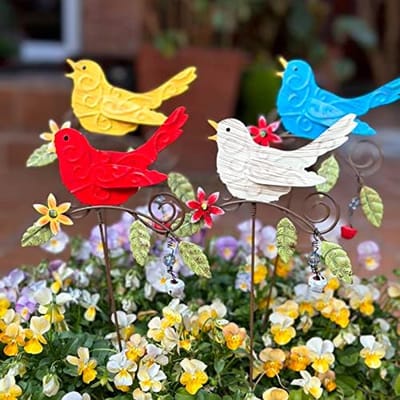 Decoratieve Tuinstekers - Buiten Decoratie - Planten Ondersteunen - Roestvrij Metaal - 4 Stuks - Zwart Bruin