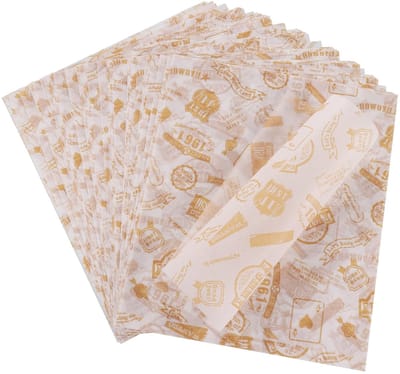 Dailygoods - Hejo 100 Vellen Deli Papierbladen, Frietpapier voor Mand, Milieuvriendelijk Bakpapier, Hamburgerpapier, Wrap Papier voor Hamburgers, Boterbrood, Kaas, Friet (25 x 21,5 cm)
