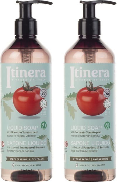 ITINERA - Regenererende Vloeibare Zeep met Sorrento Tomatenschil, 95% Natuurlijke Ingrediënten 370 ml / 2 stuks