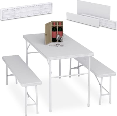 biertafel set 3-delig - kunststof - metaal - bierbanken - inklapbaar - wit