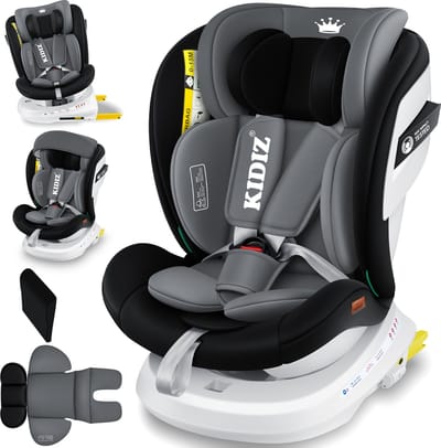 KIDIZ® Autostoeltje / Babyautostoeltje Isofix Top Tether 360° draaibaar Groep 0/1/2/3 vanaf de geboorte 0-36kg Met zonnekap Zijbescherming 5-puntsgordel Hoofdsteun Verstelling ECE R 129/03 - Zwart