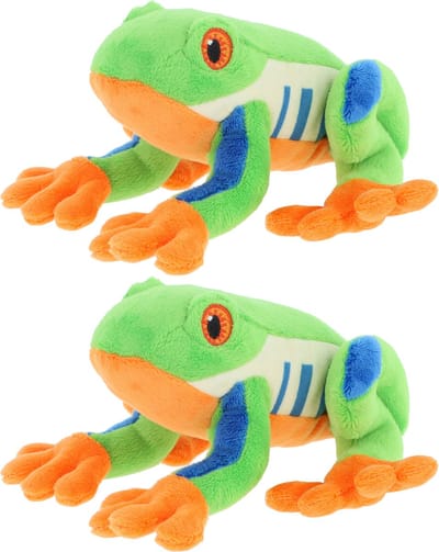 Keel Toys pluche Boomkikker knuffeldier - 2x - multi kleuren - zittend - 15 cm - Luxe Eco kwaliteit knuffels