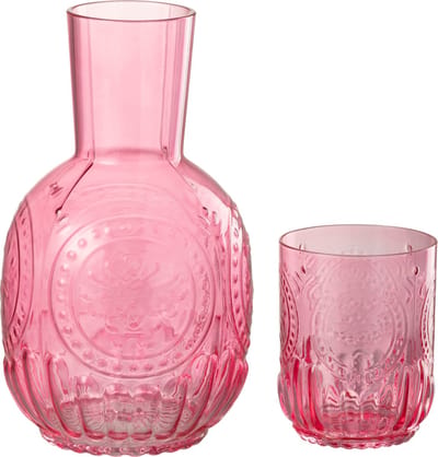 J-Line karaf + glas Maya - glas - fuchsia