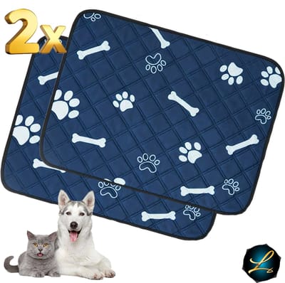 2-Pack Wasbare & Herbruikbare Puppy en Kittentrainingsmatten 50 x 40 cm – Absorberende Lekvrije Plasmatjes, Duurzame Bescherming voor Kat, Honden, Huis, Huisdier - Donker Blauw Dierenprint