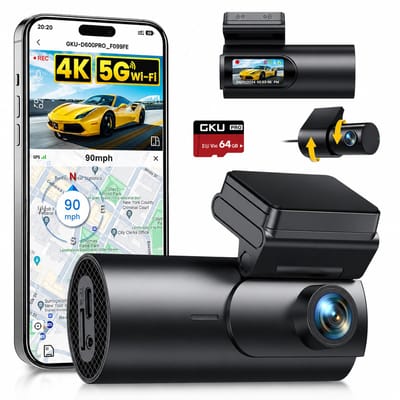 4K Dashcam met Voor- en Achtercamera - Wifi, Nachtzicht en 64GB SD-kaart