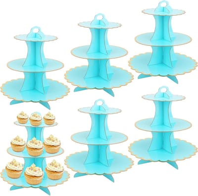 Set van 6 Stuks 3-laags Kartonnen Taartstandaard, Ronde Cupcake Houder voor Verjaardagsfeest, Bruiloft en Feestdagen