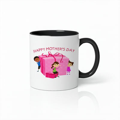 Happy Mother's Day Mok met Kinderen en Cadeau – 330ml Keramische Koffiebeker – Moederdag Cadeau – Zwart/Wit