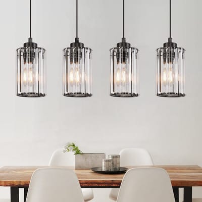 NETTLIFE Hanglamp Kristal - E27 Fitting - 4-Lichts - Zwart - Metaal Keukenlamp - Modern Eettafellamp Max. 25W - voor Eetkamer | Eettafel | Slaapkamer | Woonkamer - zonder lamp
