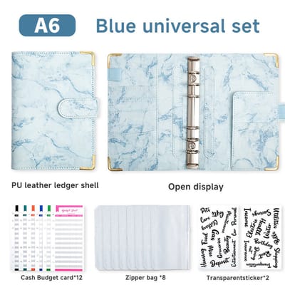 Budget Planner met Geldmapjes Blue Marble – Budgetplanners - Budgetplanner Kasboek – Huishoudboekje – Budget Binder – Budgetplanner Invulboekjes – Kasboekje in en uitgaven – Kasboek Huishoudboek – Uitgaven Boekje - Marmer - Marmerlook