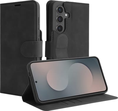 Just in Case hoesje geschikt voor Samsung Galaxy S25 FE Hoesje met Pasjeshouder - Premium Bookcase - Zwart