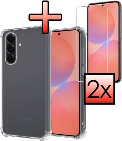 Hoesje - Met Screenprotector - 2 Stuks - Geschikt voor Samsung Galaxy A36 - Sterk & Shockproof - Siliconen Case - Back Cover - Telefoon Hoes - Shock Proof - Transparant
