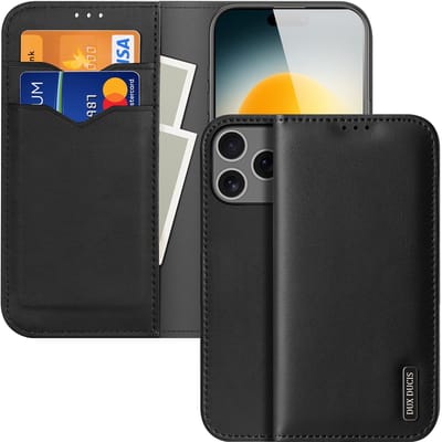 Dux Ducis Hoesje - Geschikt voor iPhone 17 Pro Hoesje - Dux Ducis Hivo - Genuine Leather Book Case - Zwart