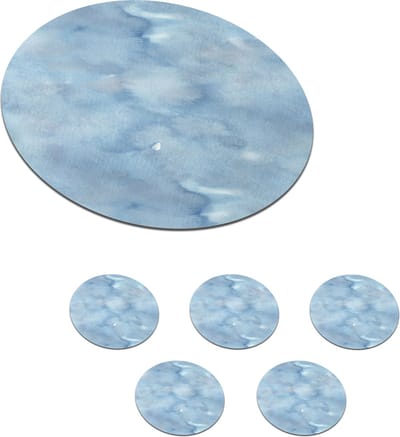 Onderzetters voor glazen - Rond - Patroon - Waterverf - Blauw - 10x10 cm - Glasonderzetters - 6 stuks