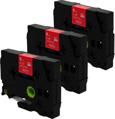 DULA Brother Compatible label tape- Tze-425 - 3 cassettes - Brother P-Touch - Wit op rood - 9mm x 8m
