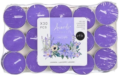 Acorde theelichtjes - lavendel geur - 30x - paars - waxinelichtjes/geurkaarsen - 3 branduren