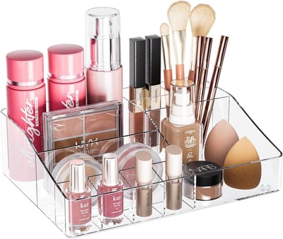 Famanu - Transparante Cosmetische Organisers voor Lipsticks, Sieraden, Nagelverzorging, Huidverzorging Organiser voor Wastafel, Ideale Bureau Organiser voor Dressoir en Badkamer (Transparant)