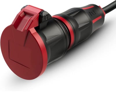 PCE 25732-sr Koppeling 16A 250V | Beschermend contactkoppeling IP54 | LED-indicator | TopTaurus2-serie | PA6 2K rubbercoating | Scharnierend deksel | Waterdicht voor buitengebruik CEE 7/3 Type F