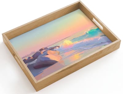 Dienblad hout 40x30 cm - Schootdienblad - Zomerlicht - Strand - Fonkelende accenten - Borrelplank rechthoek - Plateau dienbladen