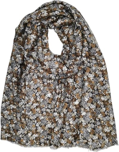 Lange dames sjaal Joanca gebloemd motief chocolade bruin wit beige goud donkerbruin