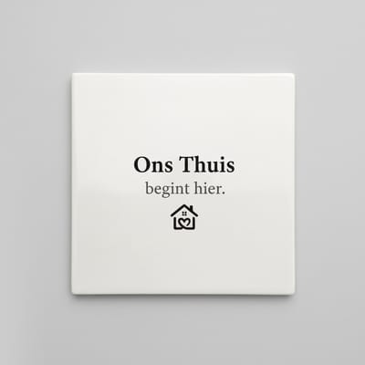 Ons Thuis Begint Hier Keramische Tegel 15x15 cm – Minimalistische Huis Quote Wanddecoratie & Nieuw Huis Cadeau