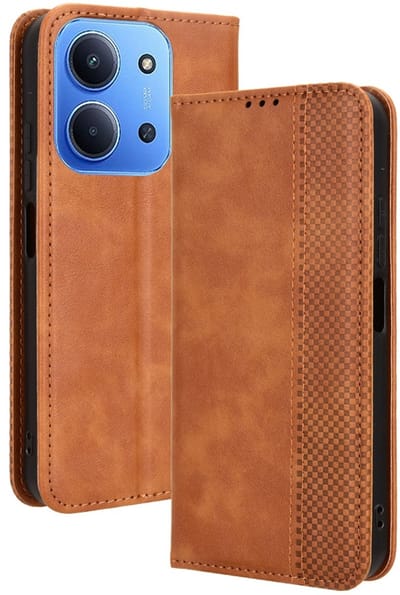 Coverup Hoesje - Geschikt voor Xiaomi Redmi 15C Hoesje - Coverup Vintage Style Book Case - Bruin