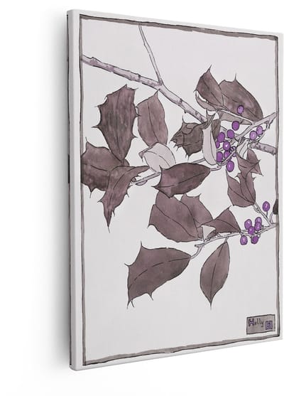 Artaza Canvas Schilderij Hulsttak - 80x100 cm - Wanddecoratie Botanisch - Muurdecoratie Bessen - Art Nouveau Schilderijen Op Canvas - Paars