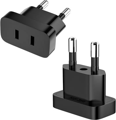 2 stuks US to EU adapter, adapter USA Duitslandstekker, 250 V US naar EU met VS-voeding, converten voor apparaten, maximaal vermogen 2200 W, zwart