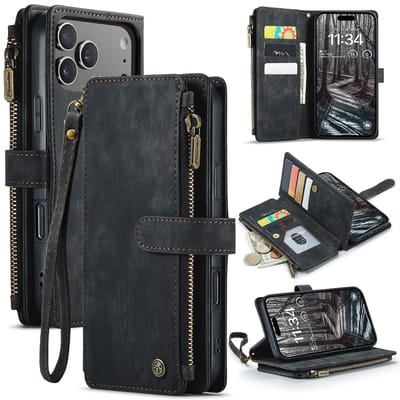 CaseMe Hoesje - Geschikt voor iPhone 17 Pro Max Hoesje - CaseMe C30 Book Case met Portemonnee - Zwart