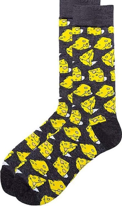 Sokken heren - zwart - geel - print kaas - 40 - 45 - cadeau voor hem - Kerstcadeau - vaderdag cadeau - verjaardagscadeau - geschenkl - gift